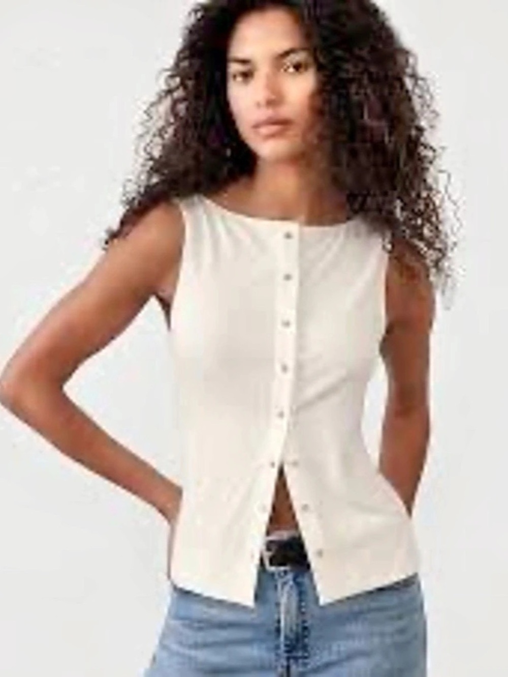 NWOT Banana Republic Ribbed Button Front Sleeveless Top Oatmeal Heather Size S